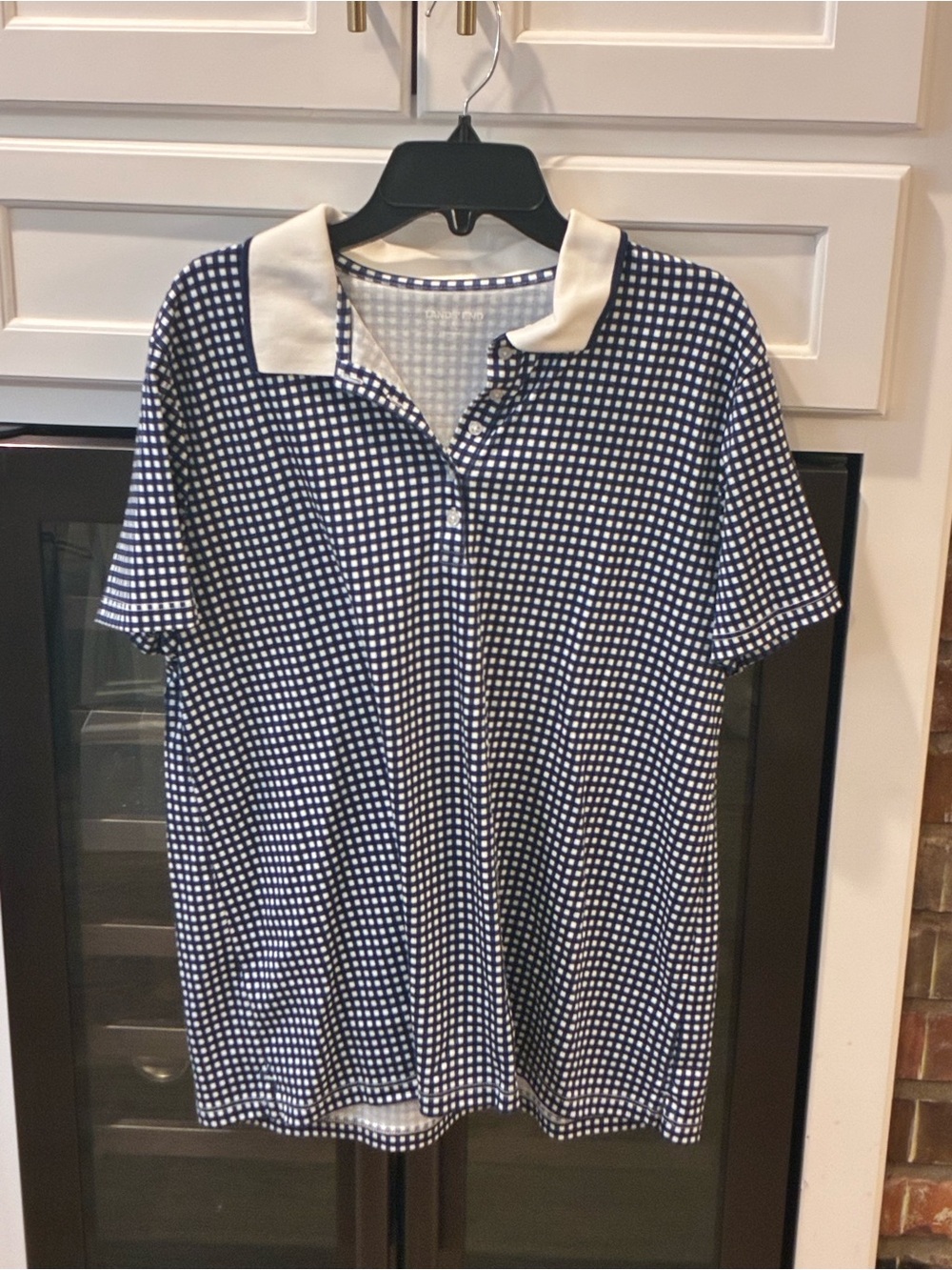Women’s Navy Check Polo Shirt with White Collar